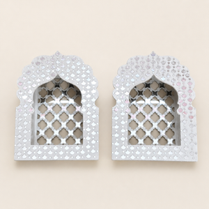 Rajwadi White Jharokha – Handcrafted MDF Wall Décor with Mirror Work | 12 × 9 × 3 Inch