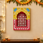 Rajwadi Pink Jharokha – Handcrafted MDF Wall Décor with Mirror Work | 12 × 9 × 3 Inch