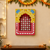 Rajwadi Pink Jharokha – Handcrafted MDF Wall Décor with Mirror Work | 12 × 9 × 3 Inch