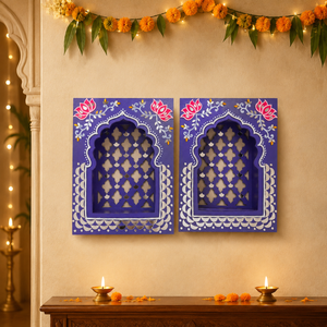 Rajwadi Purple Jharokha – Handcrafted MDF Wall Décor with Mirror Work | 12 × 9 × 3 Inch