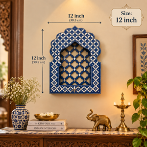 Rajwadi Blue Jharokha – Handcrafted MDF Wall Décor with Mirror Work | 12 × 9 × 3 Inch