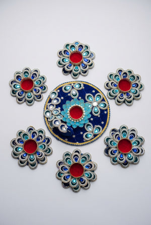 Royal Neel Lotus Rangoli and Diya Set