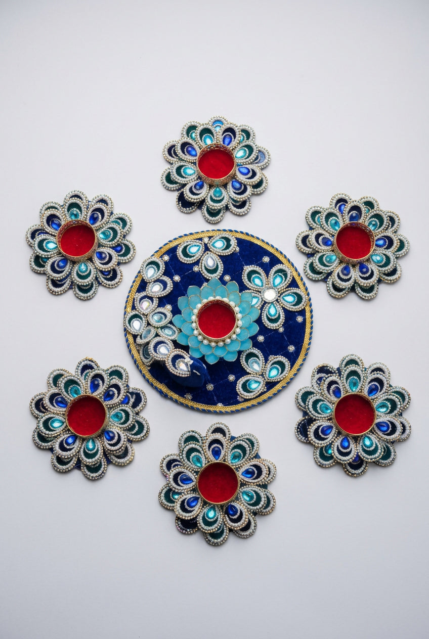 Royal Neel Lotus Rangoli and Diya Set