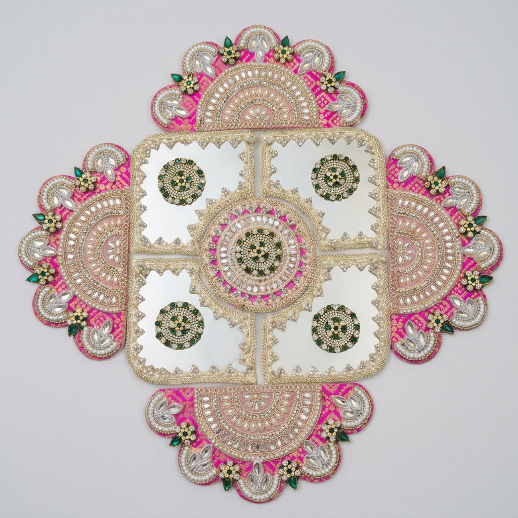 Royal Pink Mirrorwork Rangoli Décor