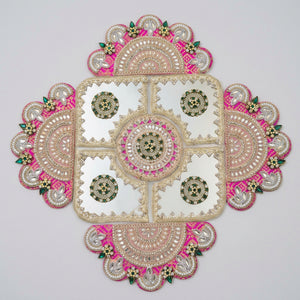 Royal Pink Mirrorwork Rangoli Décor