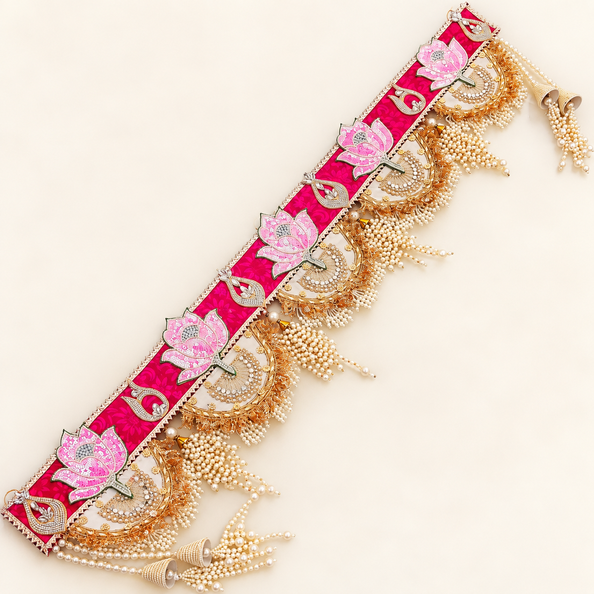 Pink lotus handcrafted Bandhanwar toran, 100 cm