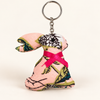 Pink floral handmade rabbit keyring, approximately 7 cm