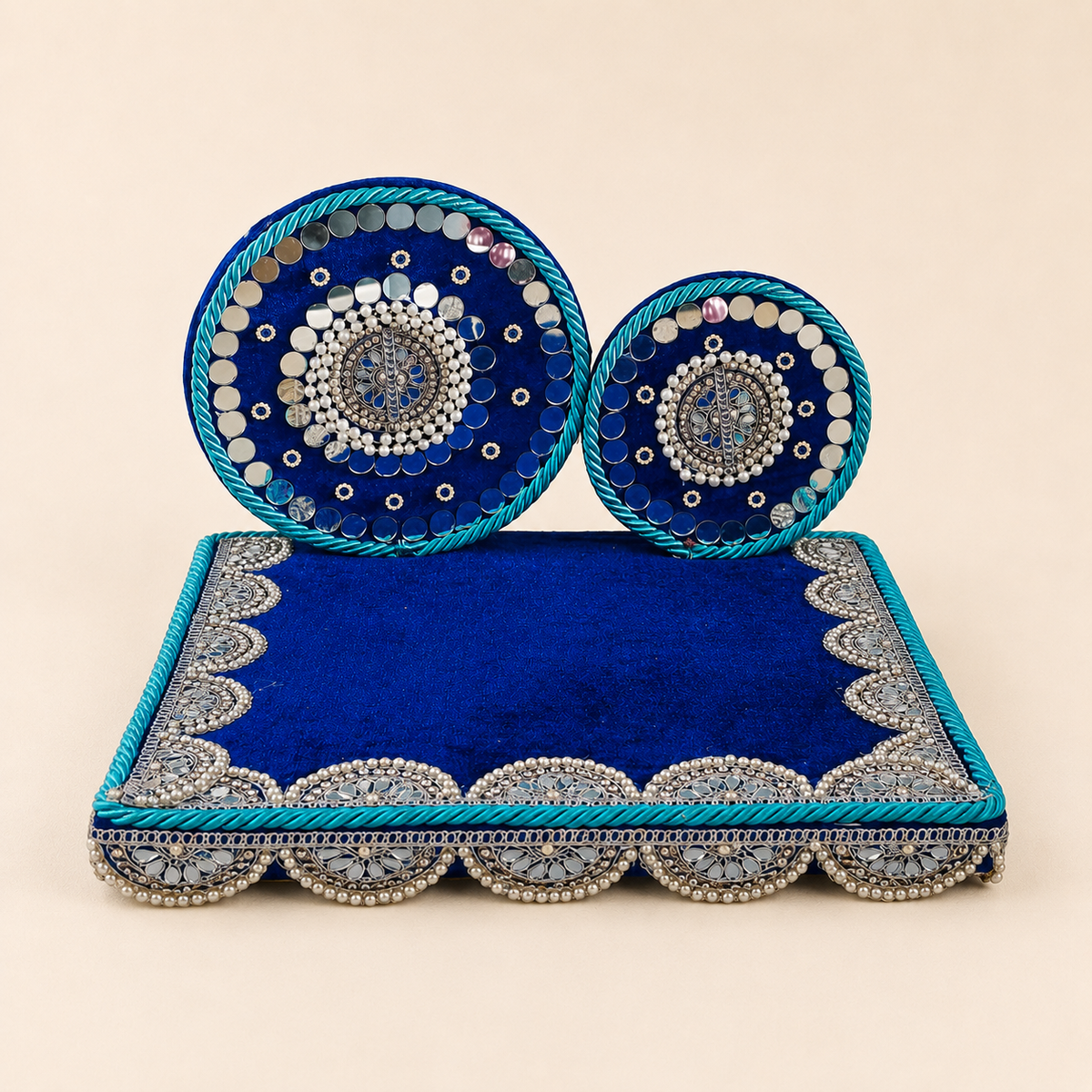 Royal Mirror Work Singhasan for God Idol – Pearl Embellished Handcrafted Pooja Throne | 8, 10, 12 Inch