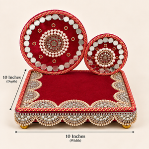 Royal Mirror Work Singhasan for God Idol – Pearl Embellished Handcrafted Pooja Throne | 8, 10, 12 Inch