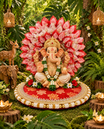 Royal Floral Lotus Aasan/Singhasan/Chowki for God Idol – Red & Blush Pink Handcrafted Pooja Seat | 12 Inch