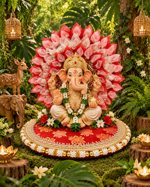 Royal Floral Lotus Aasan/Singhasan/Chowki for God Idol – Red & Blush Pink Handcrafted Pooja Seat | 12 Inch