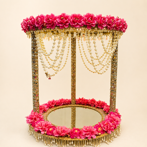 Royal Floral Canopy Singhasan SC-7-16 – pink roses, pearl strings and mirror work