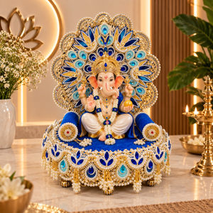 Royal Blue Peacock Singhasan SC-7-8 – styled with Ganpati Bappa