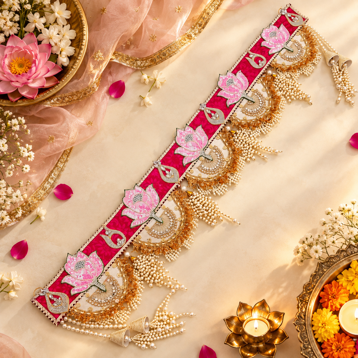 Pink Lotus Pearl Bandhanwar Toran