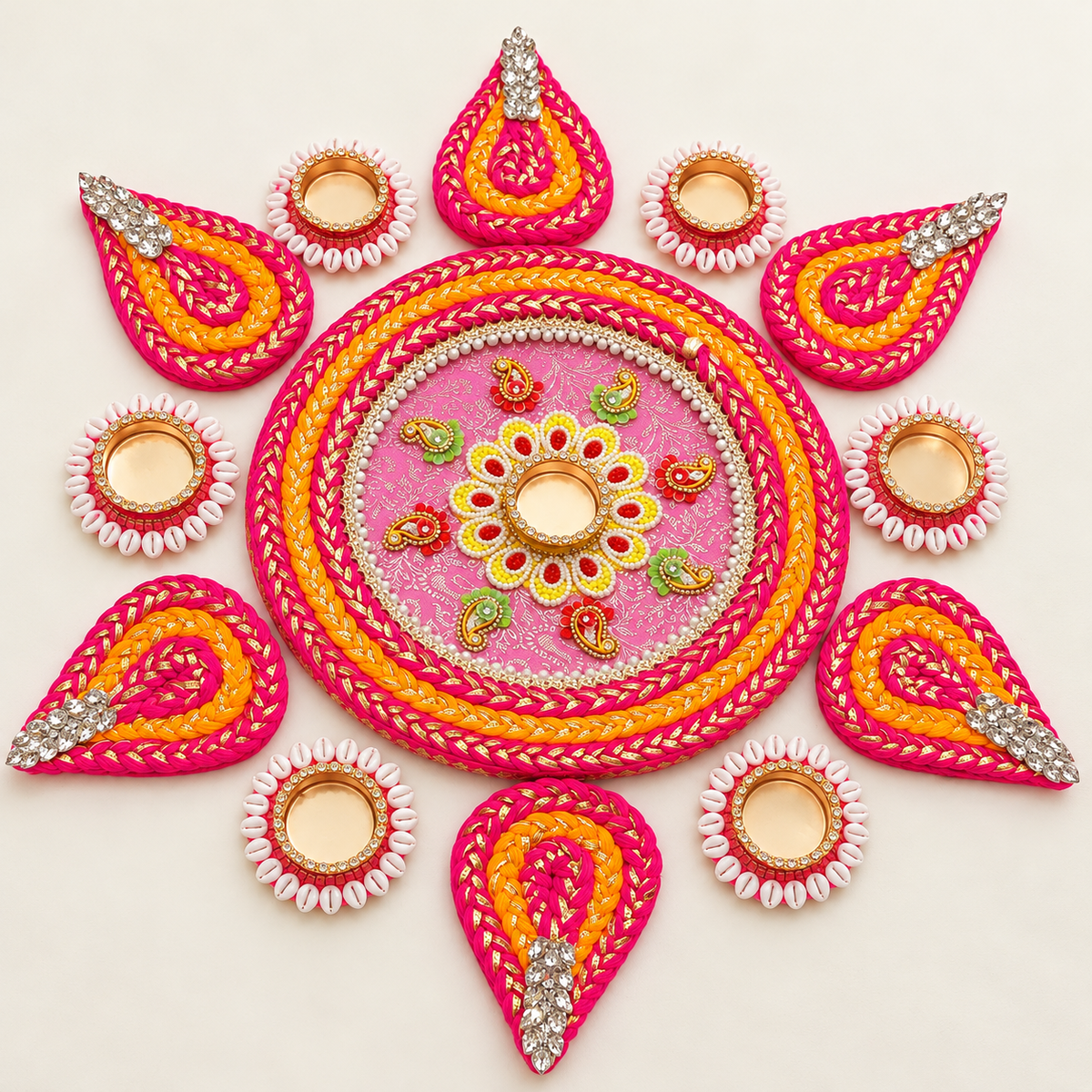 Rani Pink & Marigold Rangoli Diya Set