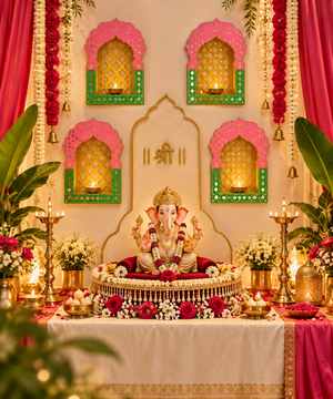 Rang Mahal Pink & Green Rajwadi Jharokha Set – Handcrafted Mirror Work Wall Décor | 15 × 10 × 3 Inch