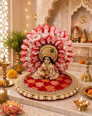 Royal Floral Lotus Aasan Singhasan Chowki – styled with Laddu Gopal