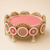 Blush Pink Round God Idol Aasan 6 Inch – Pearl & Gold Handcrafted Pooja Seat