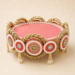 Blush Pink Round God Idol Aasan 6 Inch – Pearl & Gold Handcrafted Pooja Seat