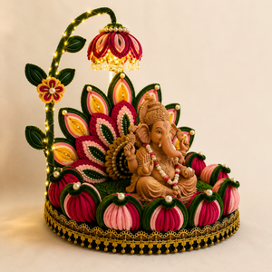 Handmade 10 inch pipe cleaner Ganpati pooja aasan with lotus design for Ganesh Chaturthi and home mandir