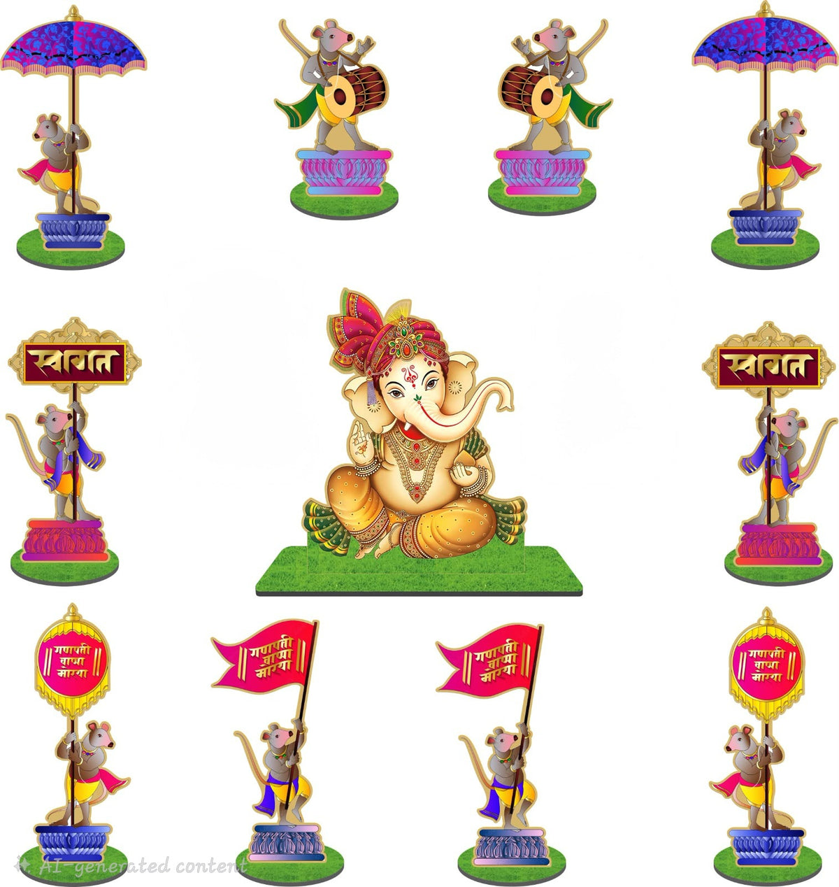 Ganpati Bappa Welcome Decoration Set – 11-Piece Festive MDF Décor Set