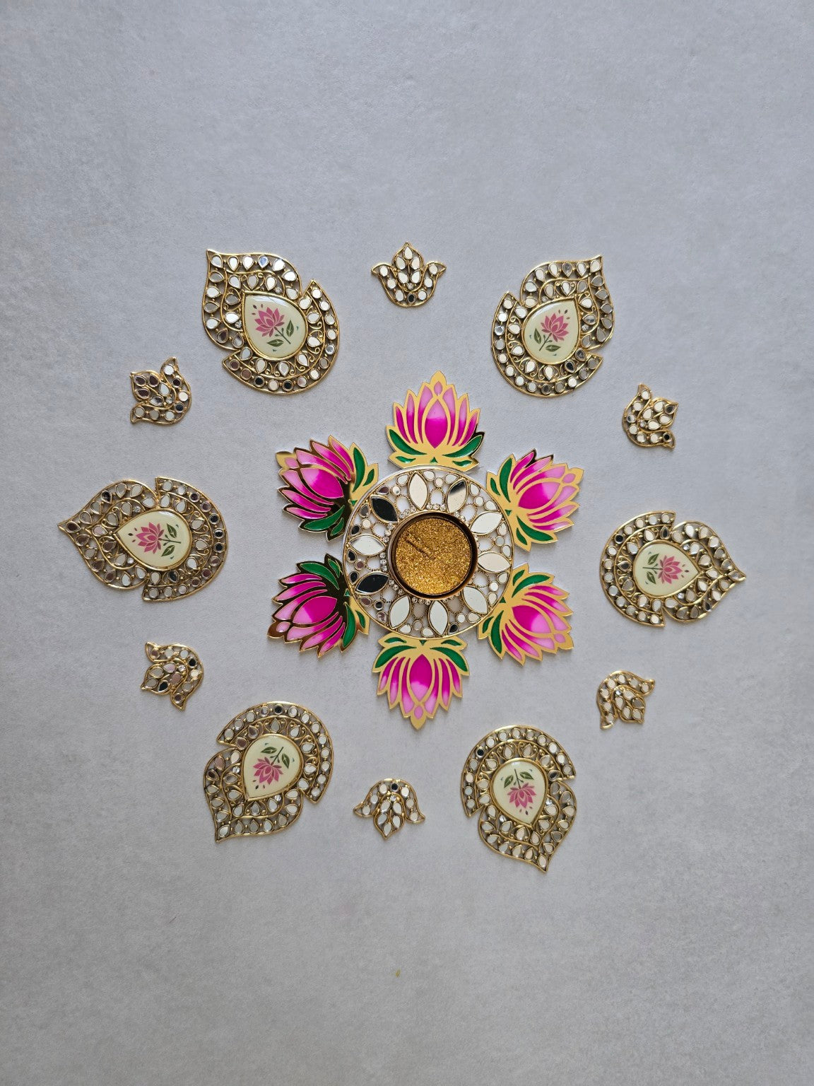 Lotus Kundan Rangoli Diya Set