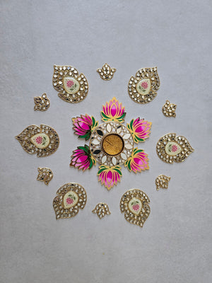 Lotus Kundan Rangoli Diya Set
