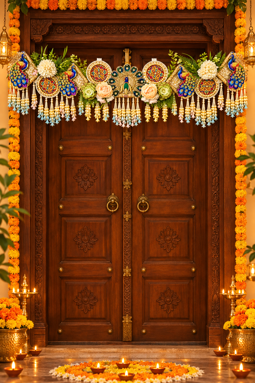 Peacock Toran on Festive Door