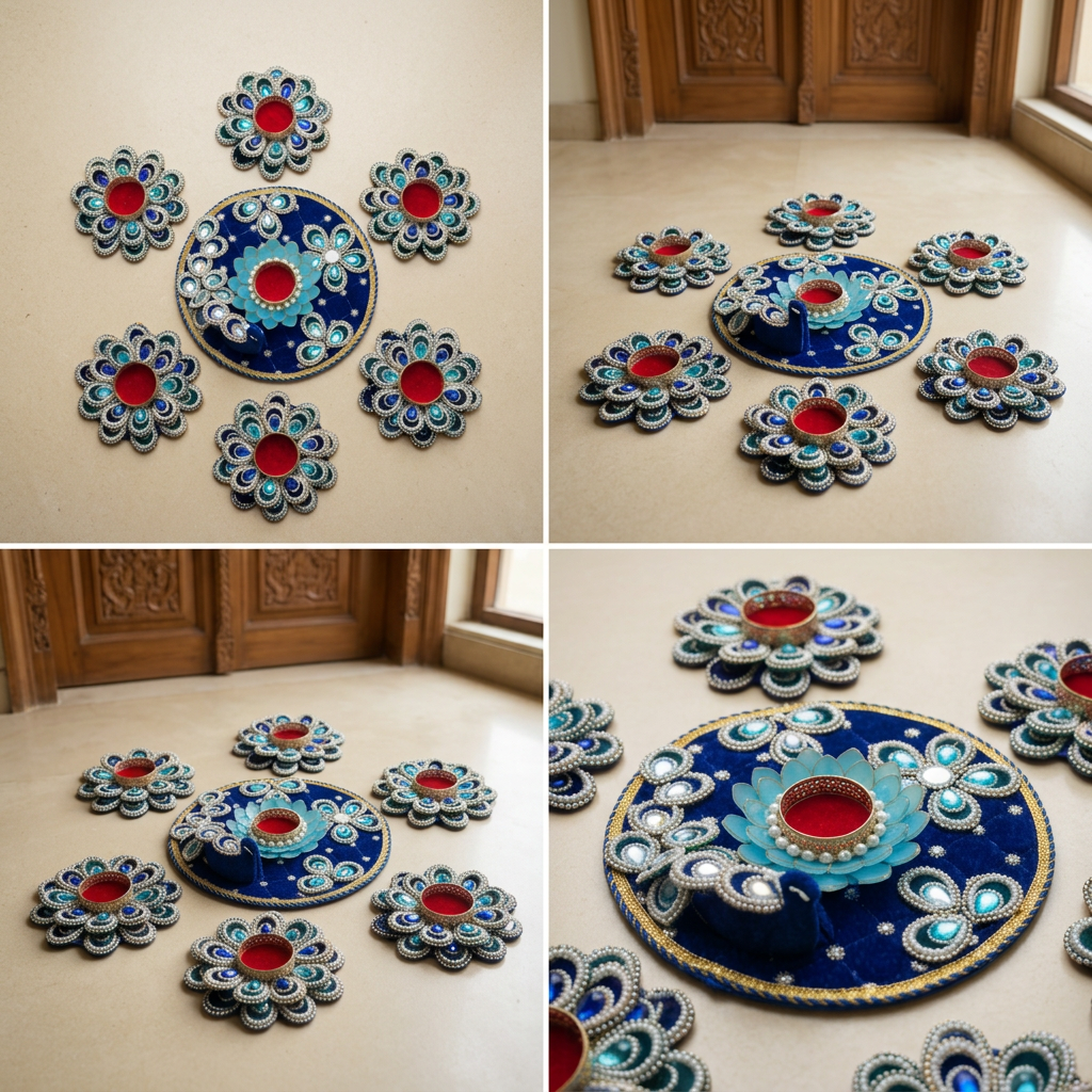 Royal Neel Lotus Rangoli and Diya Set multi-angle preview