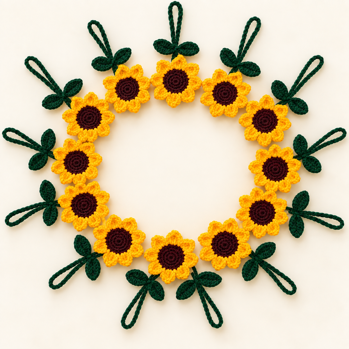 Handmade Crochet Sunflower Hanging Charm - set of 12