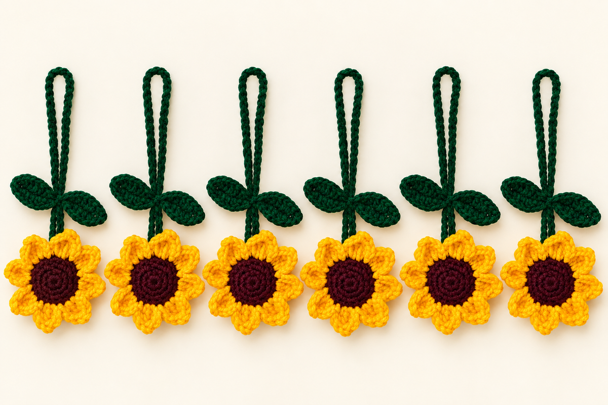 Handmade Crochet Sunflower Hanging Charm-set of 6