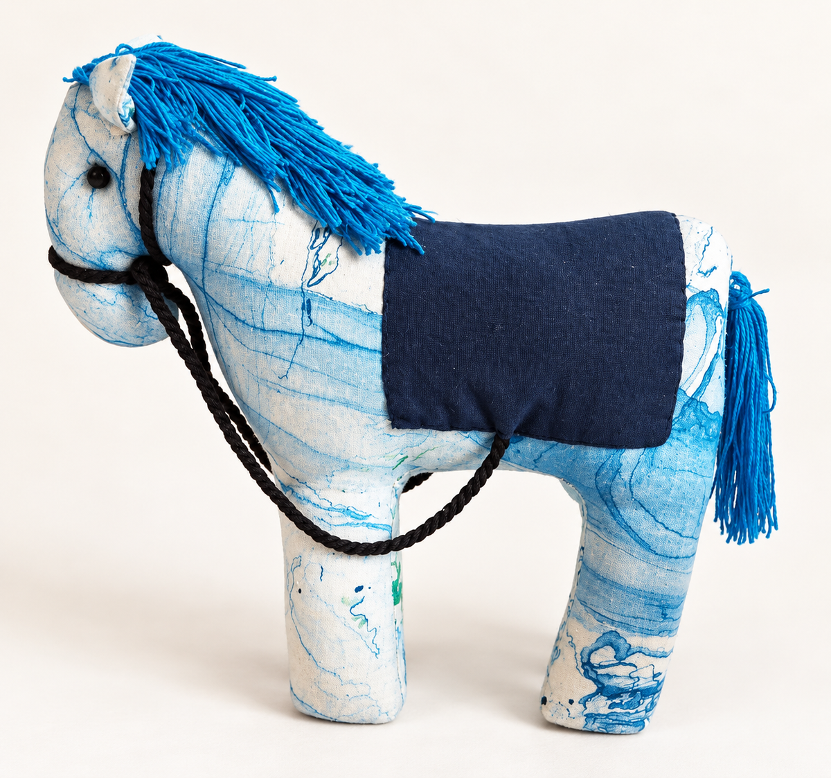 Blue handmade fabric horse toy